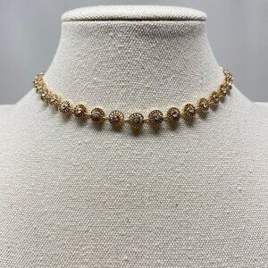 Gold-Tone Daisy‎ Choker Necklace Rhinestones Adjustable